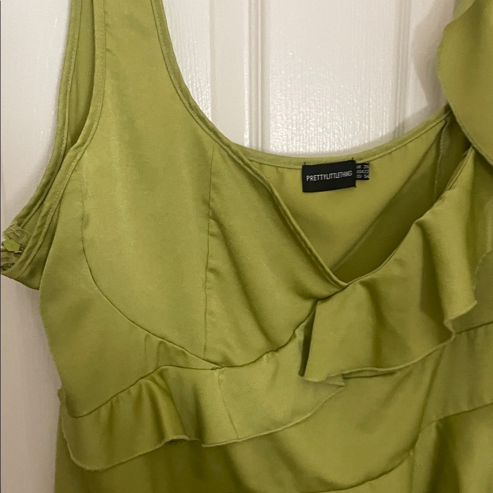PrettyLittleThing Olive Green Ruffle Midi Dress - Picture 3 of 5